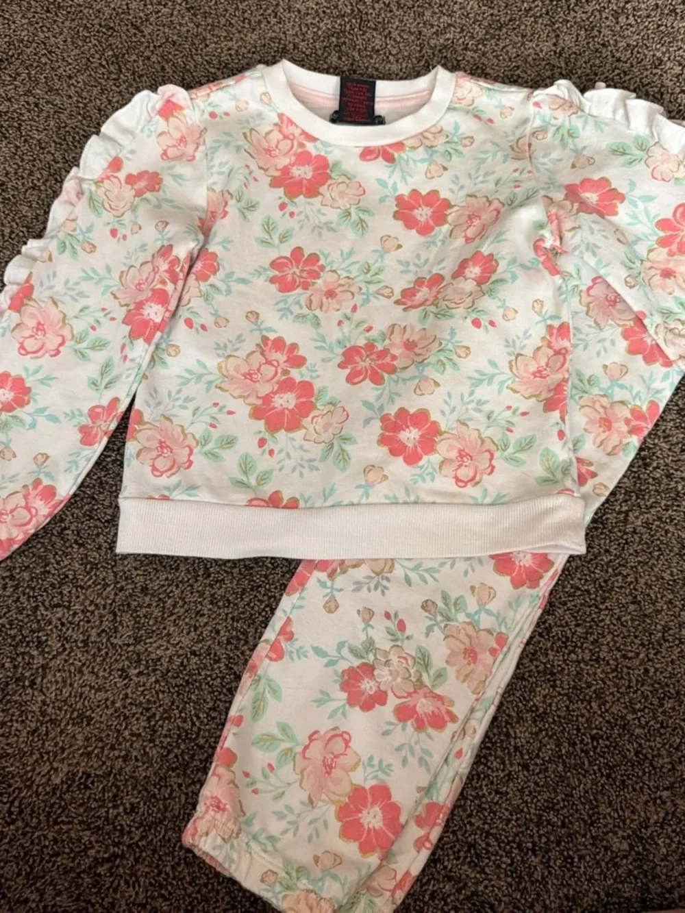 Girls Floral Pink & Cream Pajama Set - Soft Two-Piece Sleepwear